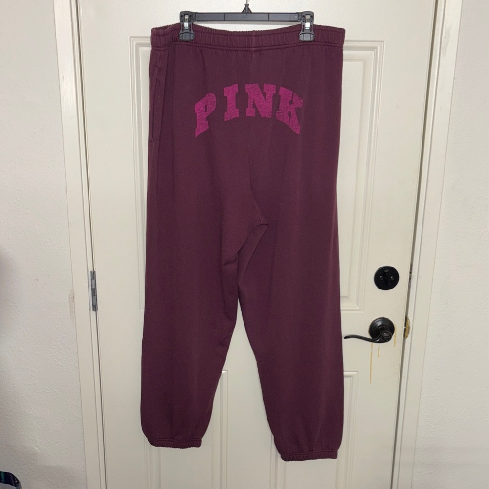 PINK Victoria's Secret Maroon Joggers with Pink Logo